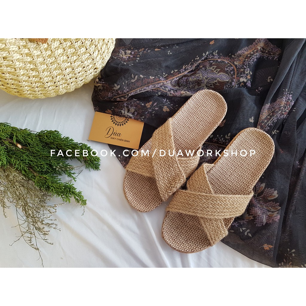 Dép Cói Quai Chéo Trơn Vintage, Dép Đi Biển, Dép Mang Trong Nhà, Dép Văn Phòng, Dép Nữ COI01