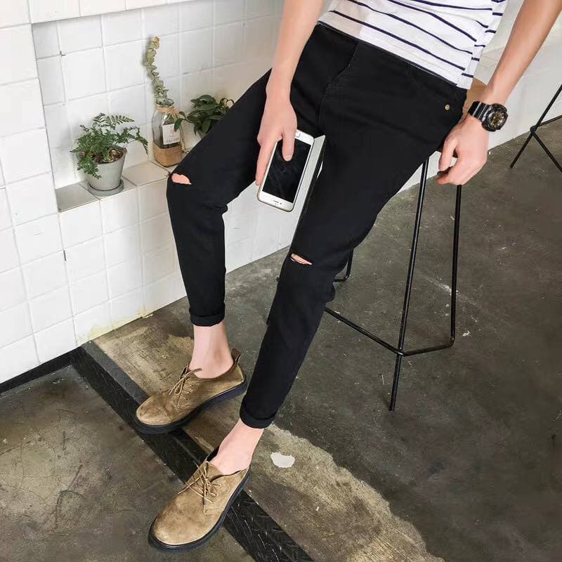 Quần bò nam đen MALTRIK, quần jean đen ống côn rách gối, quần bò ống côn nam, quần bò nam rách gối hottrend 2022 | BigBuy360 - bigbuy360.vn