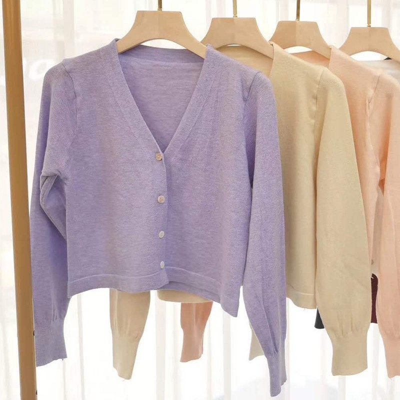 SUXI Áo dệt kim tay dài thiết kế mới thời trang mùa hè theo phong cách Hàn Quốc cho nữ