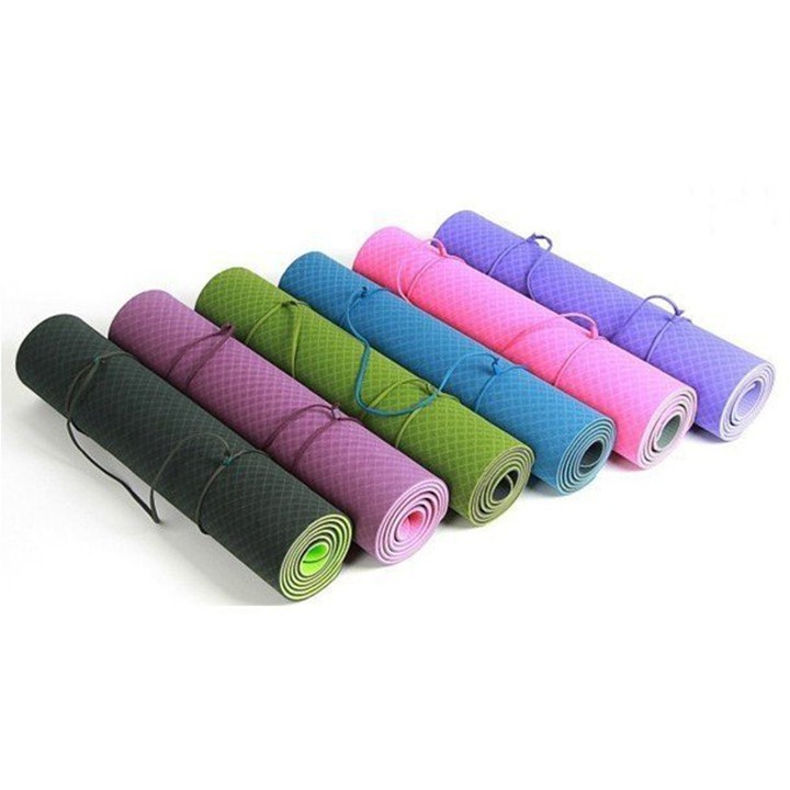 thảm tập yoga mat gym thể dục tpe chống trơn trượt 2 lớp 6mm tặng túi