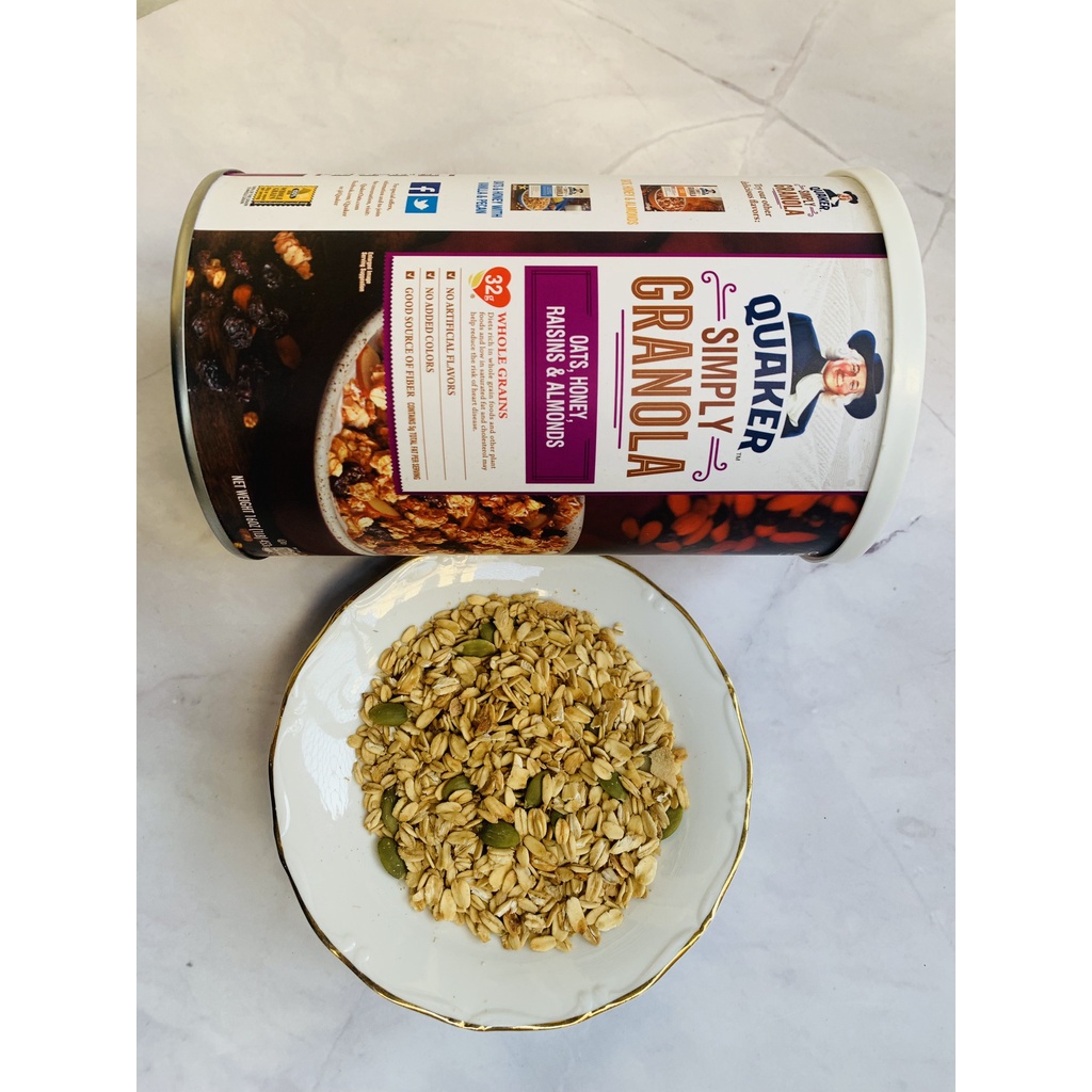 NGŨ CỐC GRANOLA ÔNG GIÀ QUAKER SIMPLY GRANOLA 453GR - Ngũ cốc ăn kiêng Mỹ, ăn liền thơm ngon, mix 4 loại hạt và mật ong
