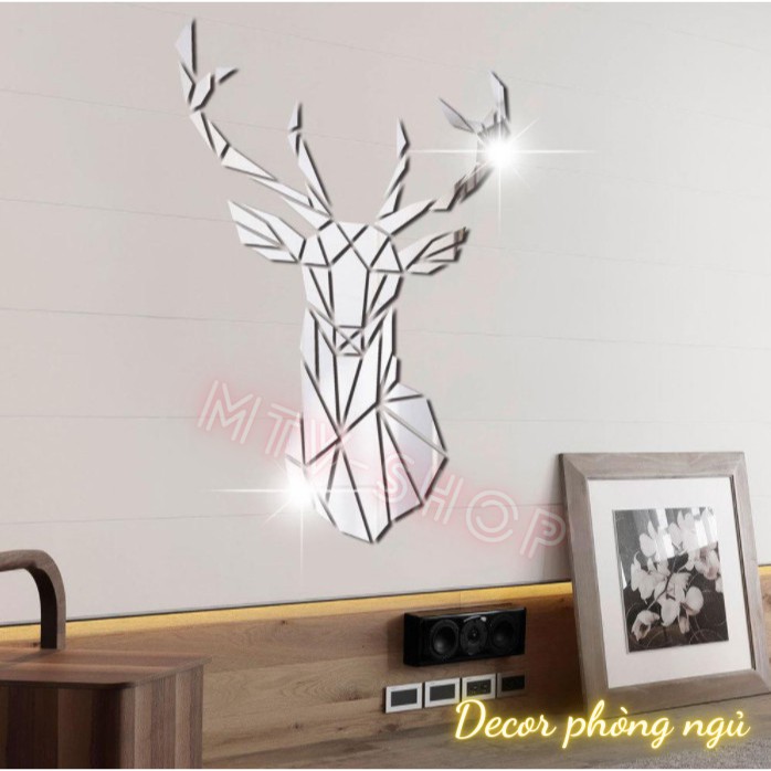 Gương Dán Tường 3D | HOT TREND | Hình Đầu Hươu Làm Bằng Acrylic DECOR Phòng Ngủ, Gương Trang Trí Nội Thất