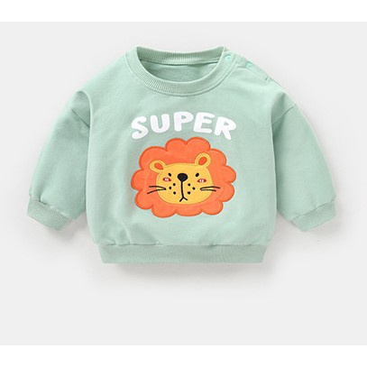 Áo nỉ bông dài tay chất cotton 2 lớp in hình thú ngộ nghĩnh cho bé trai bé gái
