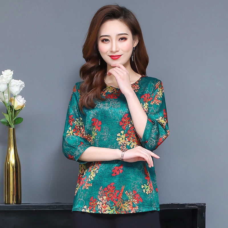 Áo Thun Lụa Lạnh Tay Ngắn Dáng Rộng Thời Trang Mùa Hè Dành Cho Phụ Nữ Độ Tuổi Trung Niên