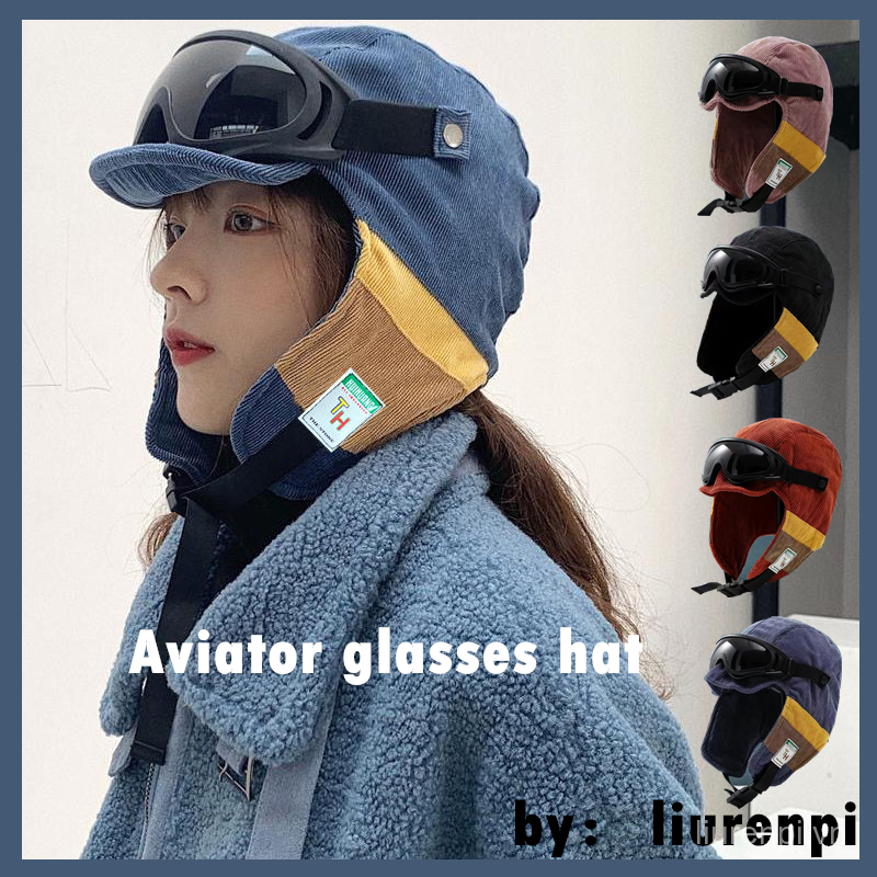 Mũ Phi Công Nữ Chống Gió Cool Female Pilot Glasses Hat Autumn Winter Retro Windproof Earflaps Hat