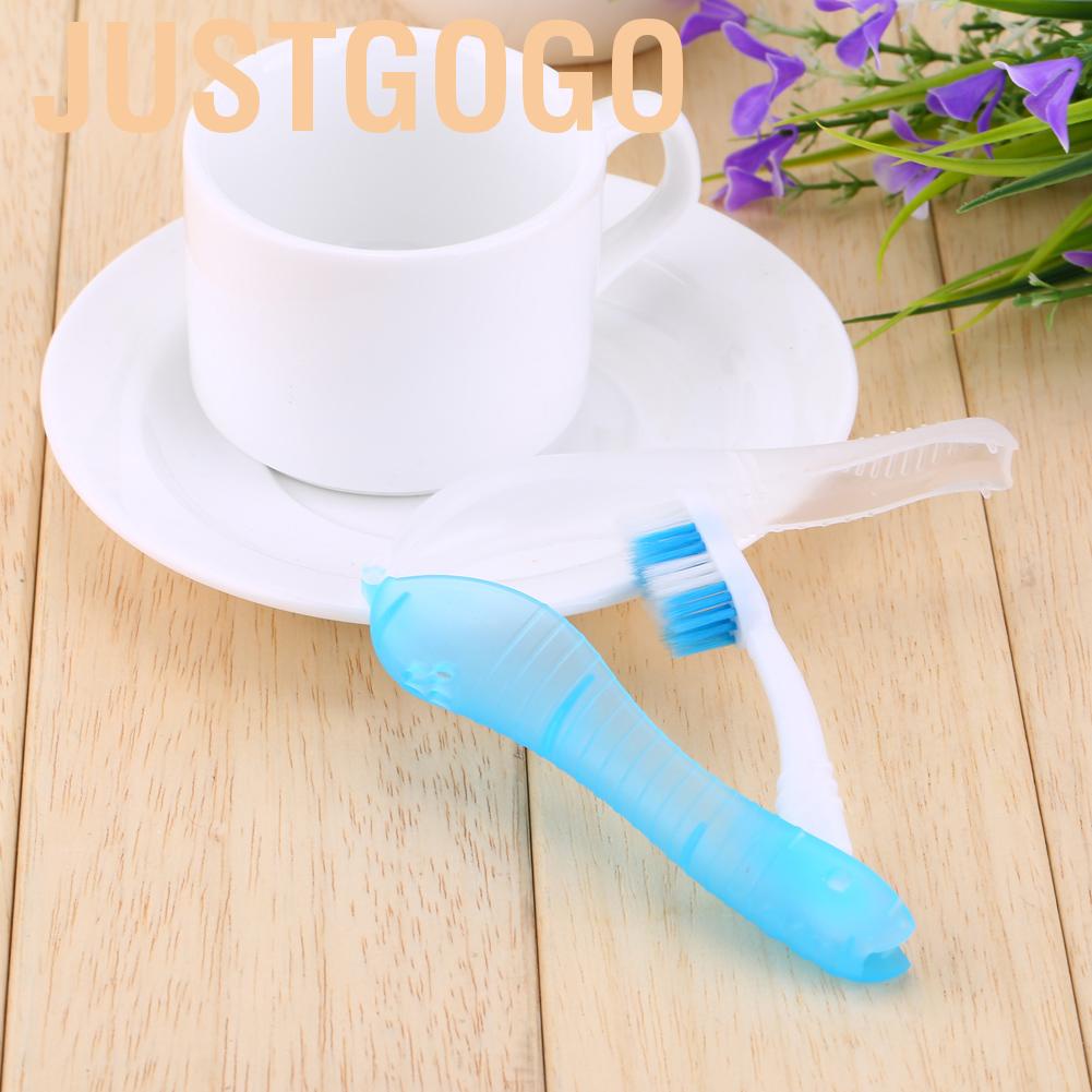 Justgogo Light Blue Portable Compact Fold Foldable Folding Toothbrush Travel Camping Hiking Outdoor Easy