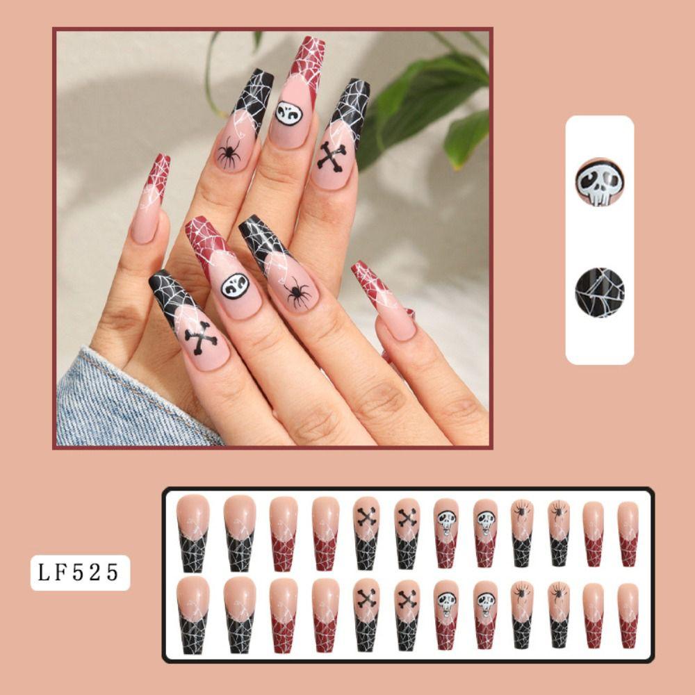 WATTLE Bộ 24 Móng Tay Giả Che Phủ Toàn Diện Phong Cách Halloween