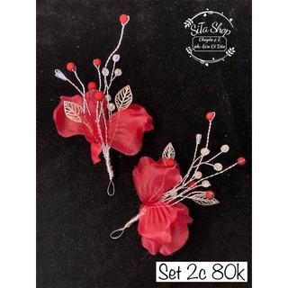 set 2 cài cô dâu hoa đỏ