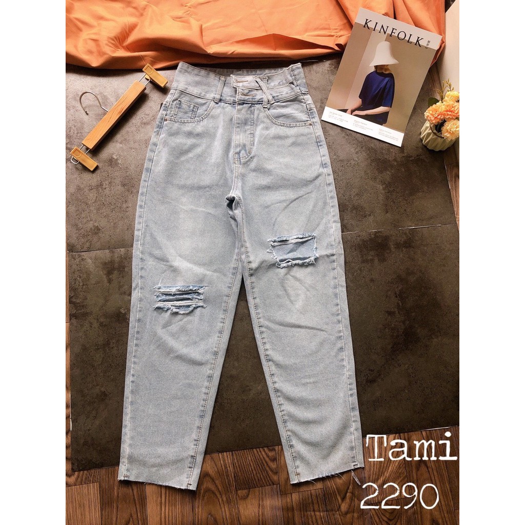 Quần baggy jean nữ lưng cao 2 nút ,đai chéo, thời trang mới tại thuydieushop96 jn1