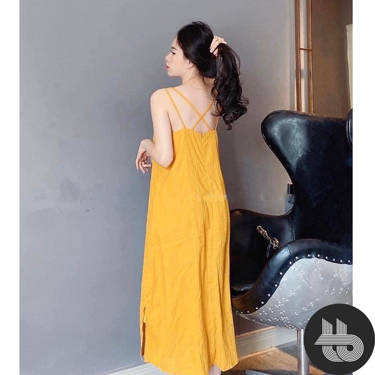 Váy hai dây chất đũi trơn đầm suông siêu mát đan dây cực đẹp
