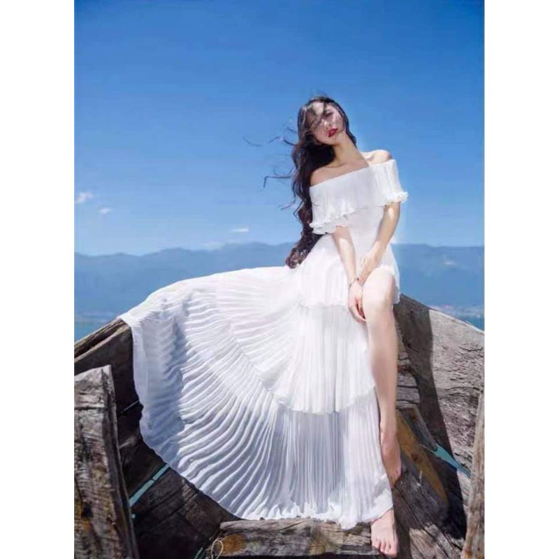 Đầm Maxi Trễ Vai Dập Ly Tầng | BigBuy360 - bigbuy360.vn