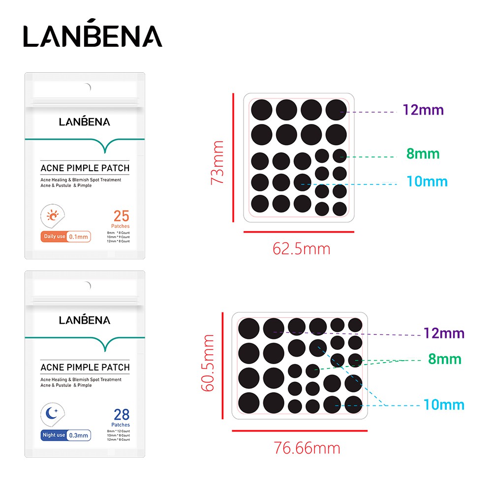 Miếng dán hỗ trợ giảm mụn Lanbena dùng hàng ngày và ban đêm