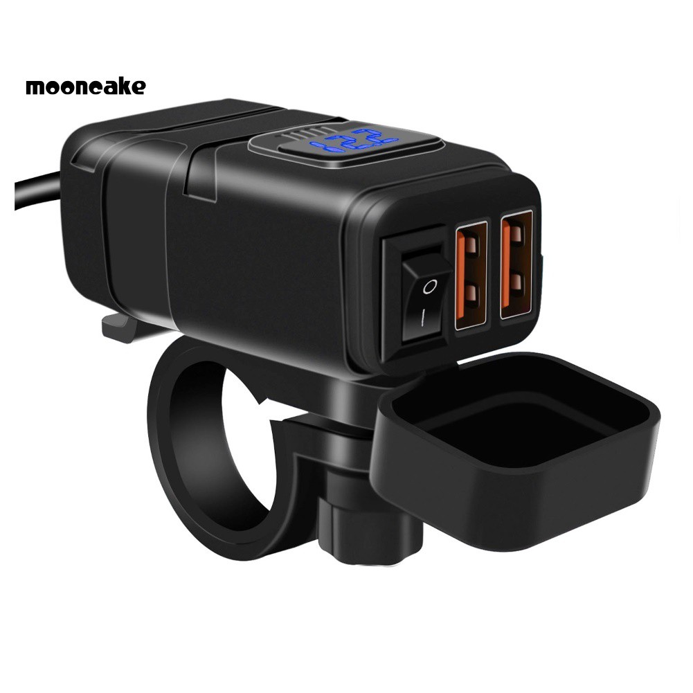 Tẩu Sạc Hai Cổng Usb Qc3.0 Có Vôn Kế Cho Xe Mô Tô