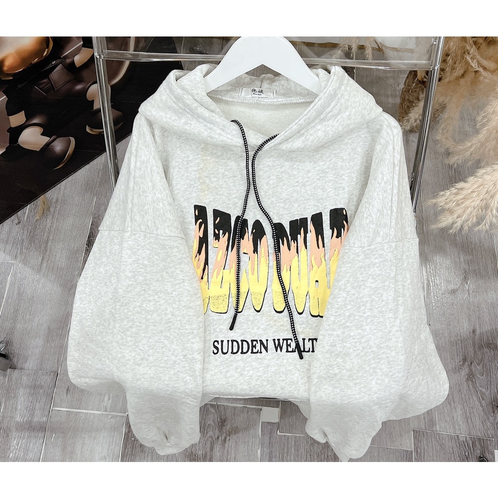 Hoodier Mũ Rộng Nam Nữ Hình Lửa Unisex Form To Tay Bồng Kéo Dây Sweater Khoác Chất Nỉ