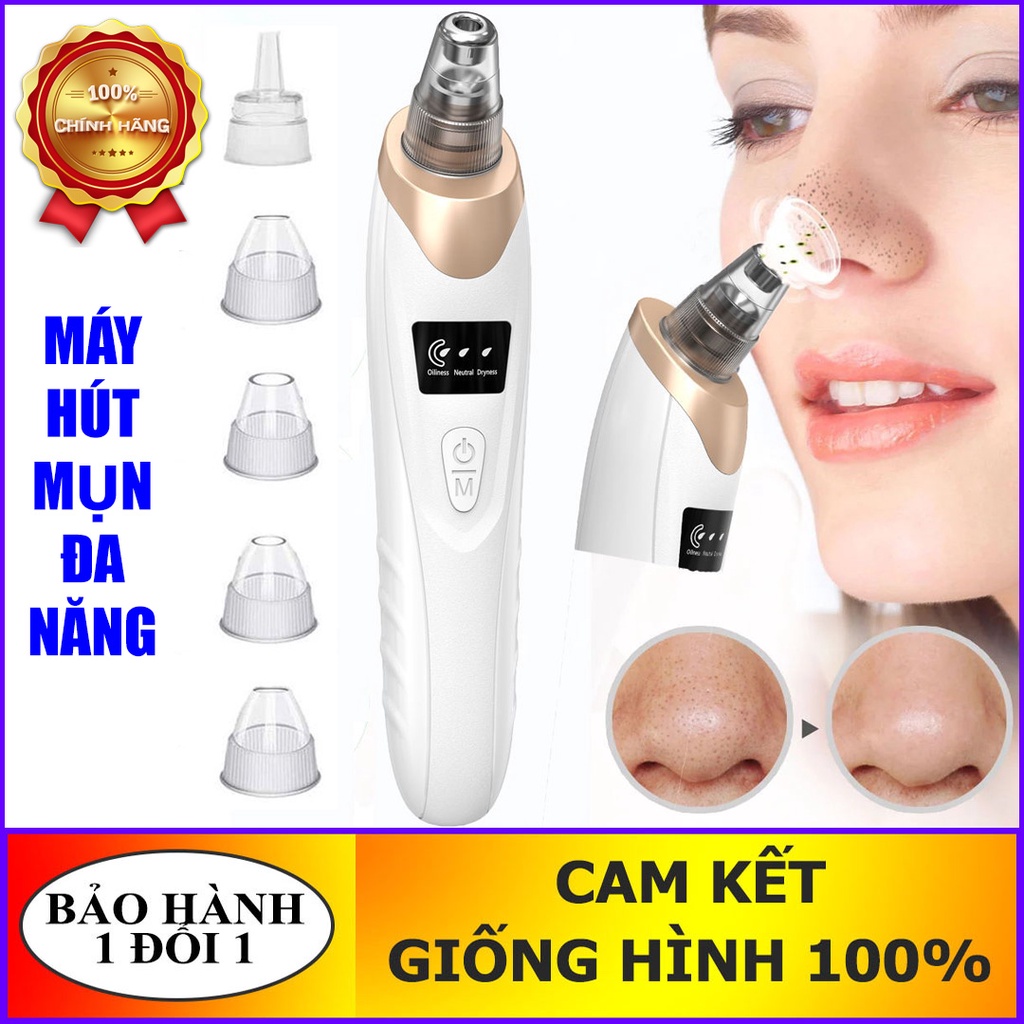 Máy Hút Mụn Đầu Đen HY9 Cao Cấp, Máy Hút Mụn Có Màn Hình LED Kèm Với 5 Đầu Hút Cực Mạnh