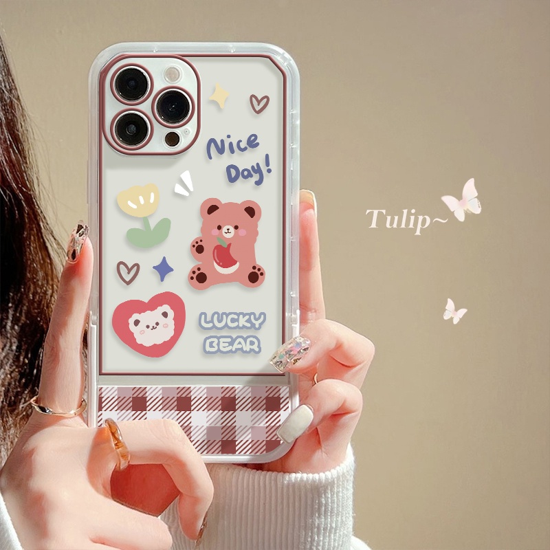 Ốp Điện Thoại Mềm Chống Sốc Có Giá Đứng Hình Gấu Và Hoa Cho Iphone 11 13 12 Pro MAX 7 8 Plus X XS XR MAX 6S