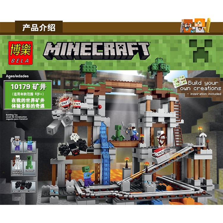 Đồ chơi lắp ráp Non Lego Minecraft Bela 10179 Xếp Mô Hình Nhà My World Minifigures khu hầm mỏ