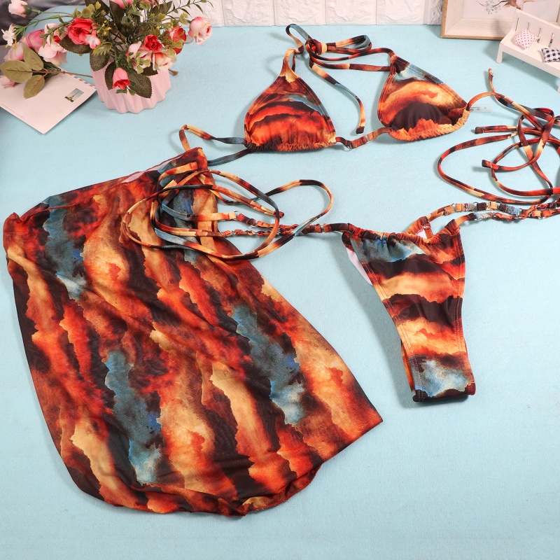 Wmmb Bikini Ba Mảnh Thắt Nút In Họa Tiết Màu Gradient Gợi Cảm Đi Biển Phổ Biến Cho Nữ
