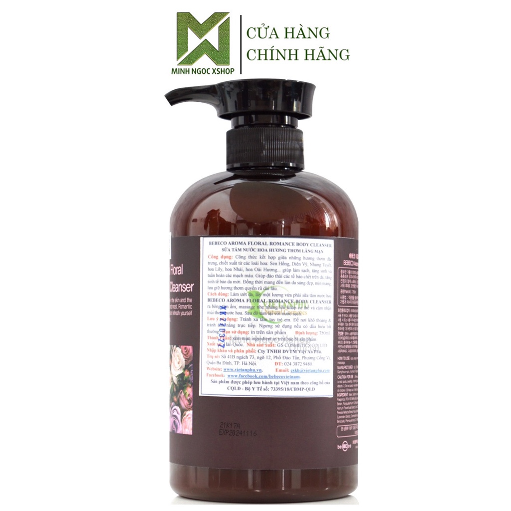 Sữa tắm nước hoa hương thơm lãng mạn BEBECO AROMA FLORAL ROMANCE BODY CLEANSER 750ml