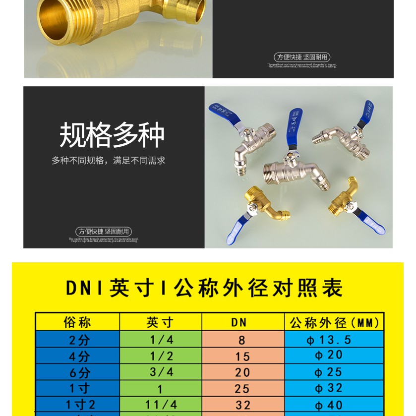 4/6--1Inch Đồng Chịu Nhiệt Độ Cao, Nước Nóng Lạnh, Vòi Hơi Nhanh Chóng Mở Van Xả Nước Công Tắc Ngoài Trời Chất Chống Đôn