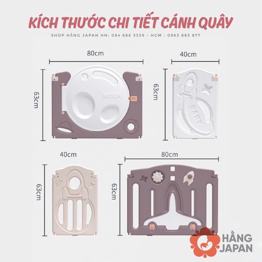 Quây cũi nhựa Holla tên lửa gấp gọn kích thước1.6m*2m an toàn cho bé tặng thảm và bóng