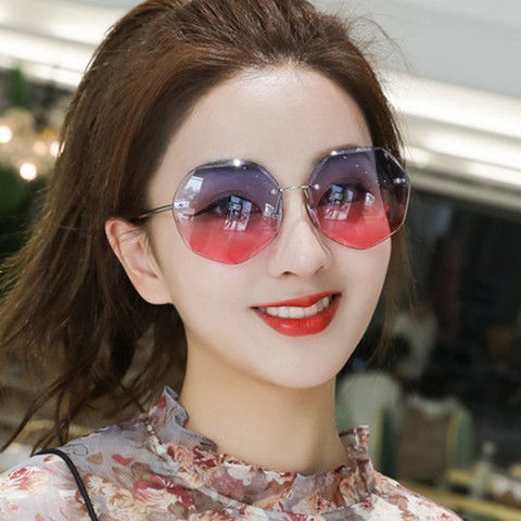 ☍Kính râm không khung nữ phiên bản Hàn Quốc 2019 mới cắt cạnh gradient trong suốt phim thời trang đại dương Chống ti