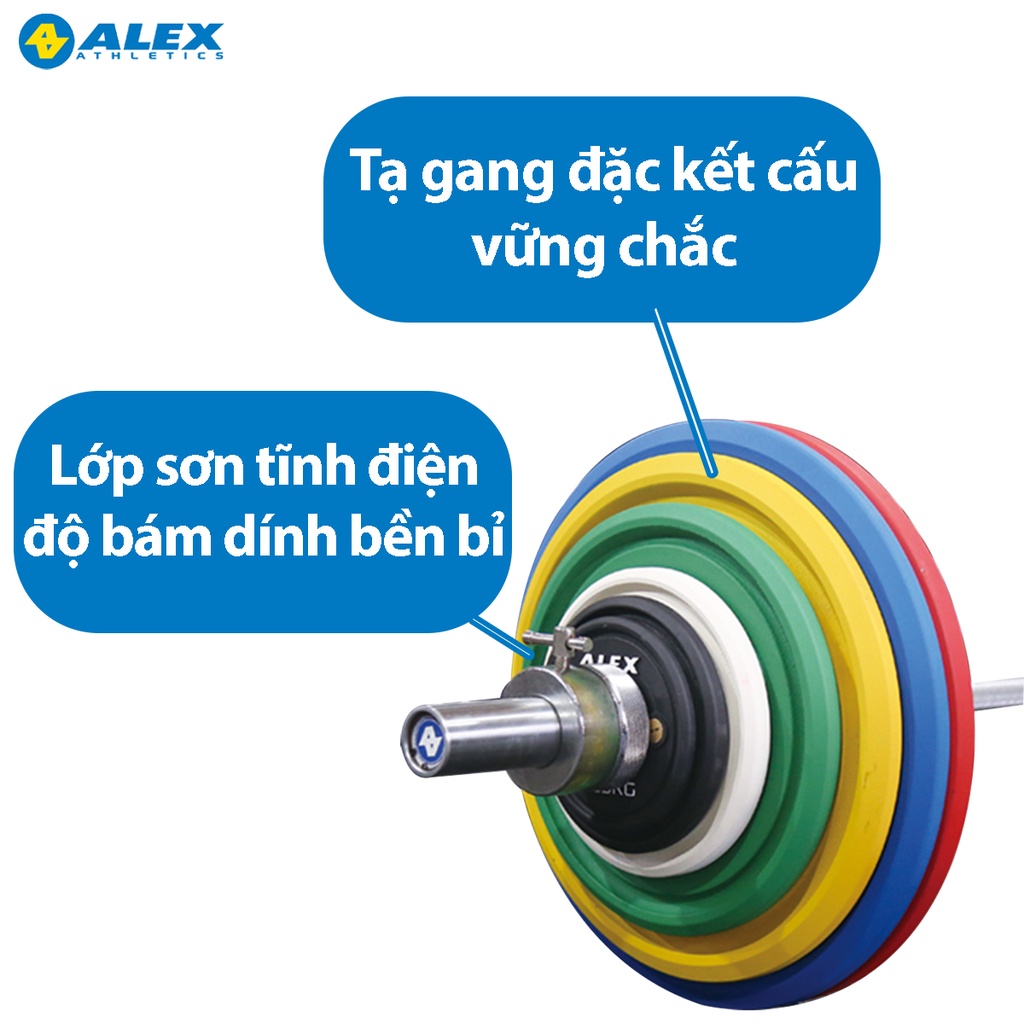 Tạ Đĩa Hiệu Chỉnh OLYMPIC Calibrated Plate 25kg  ALEX Cao Cấp, Gang Nguyên Khối Sơn Tĩnh Điện Tập Thể Hình, Gym