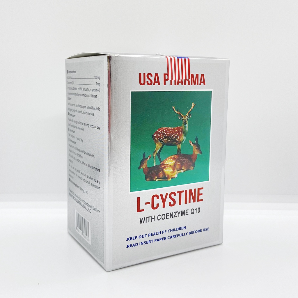 L Cystine hỗ trợ làm đẹp da, giảm rụng tóc Hộp 60 viên 500mg, hết nám, tàn nhang, có thêm Coenzym Q10