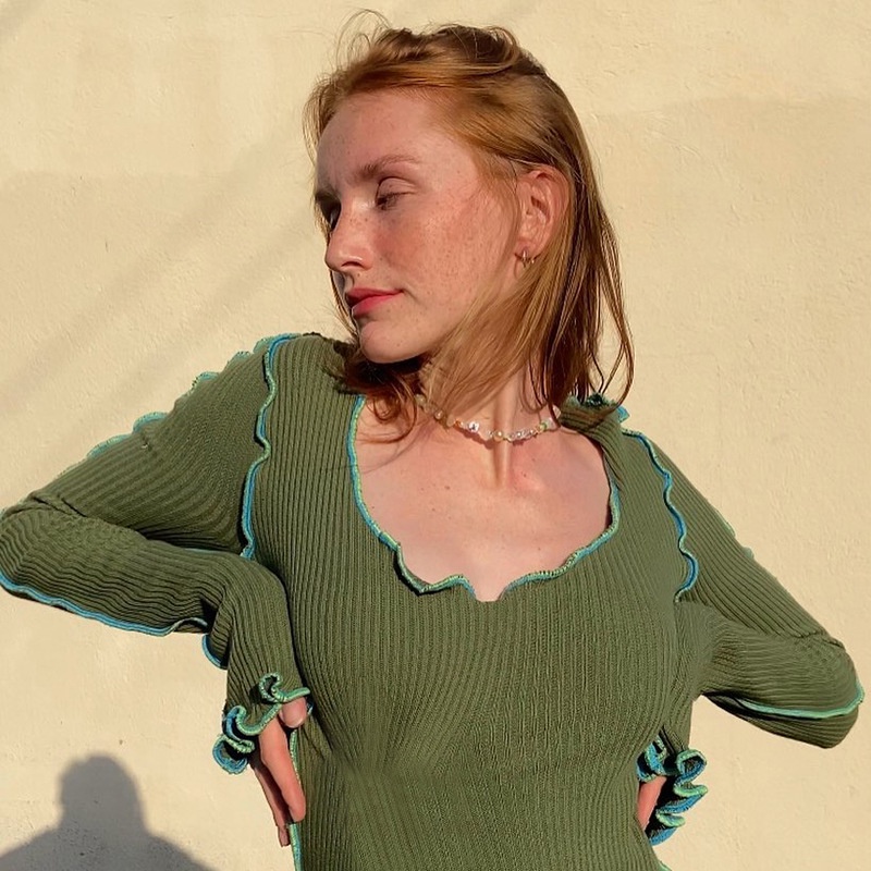 DUNEA Váy bó sát dài tay cổ tròn gợi cảm cho phụ nữ