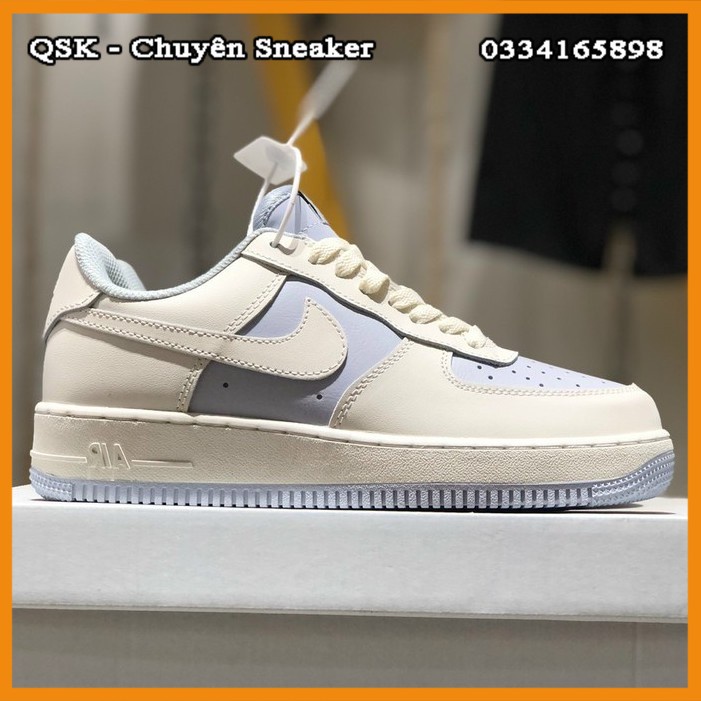 Giày Sneaker Af1 Low Xám Kem Hàng Cao Cấp Fullbox, Giày thể thao nam nữ af1 cổ tròn lót trần bông, da 2 lớp cực êm