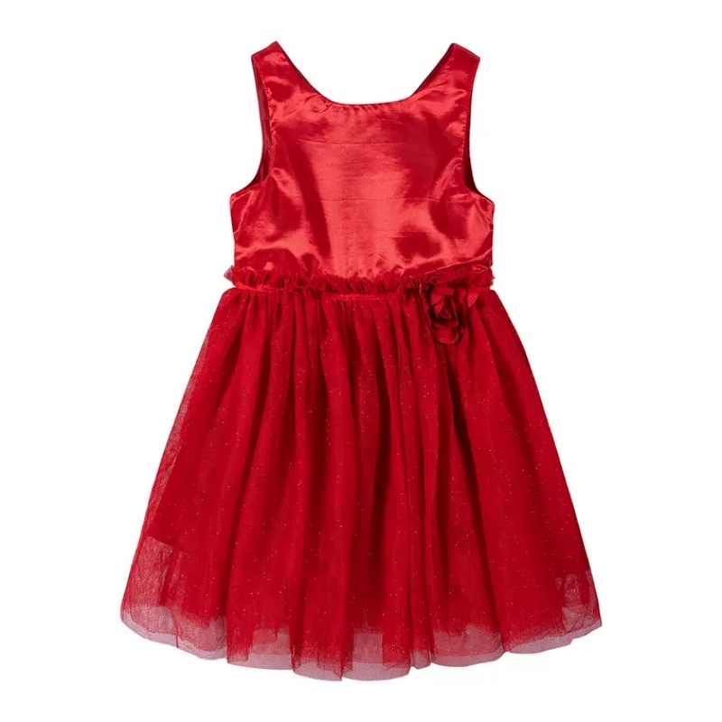 Đầm xoè đỏ bé gái HM voan phối satin sang chảnh