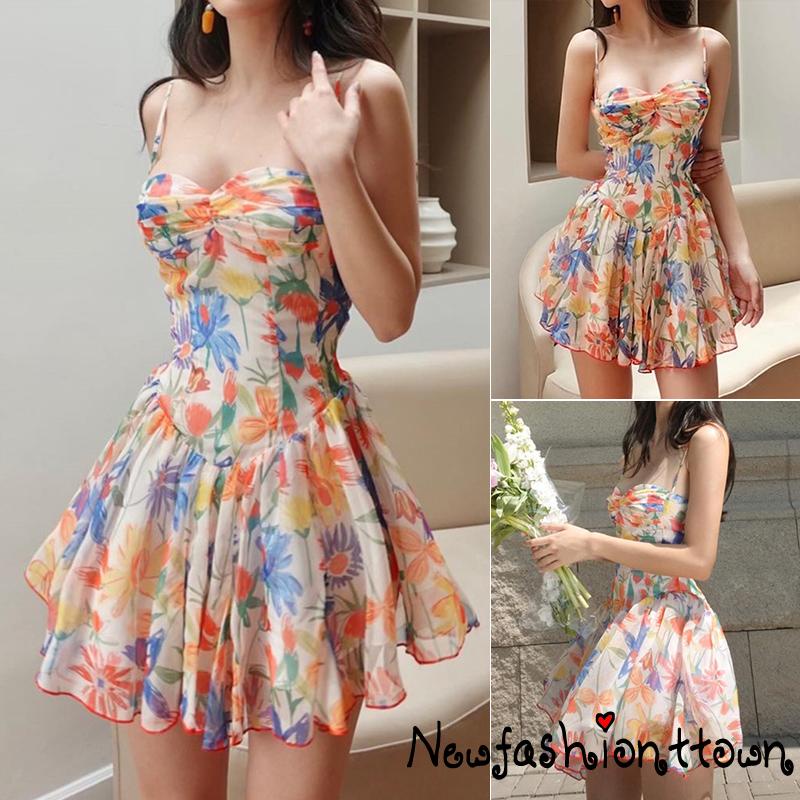 Đầm Hai Dây Xẻ Sâu In Họa Tiết Hoa Thời Trang Cho Nữ