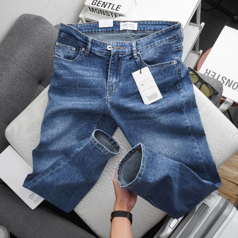 Quần jean nam co giãn slimfit màu xanh xuất dư cao câp