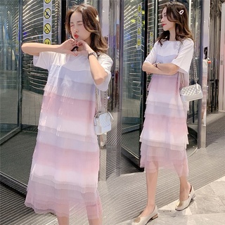 Đầm Dài Xếp Tầng Mùa Hè Phong Cách Phương Tây Cho Mẹ Bầu