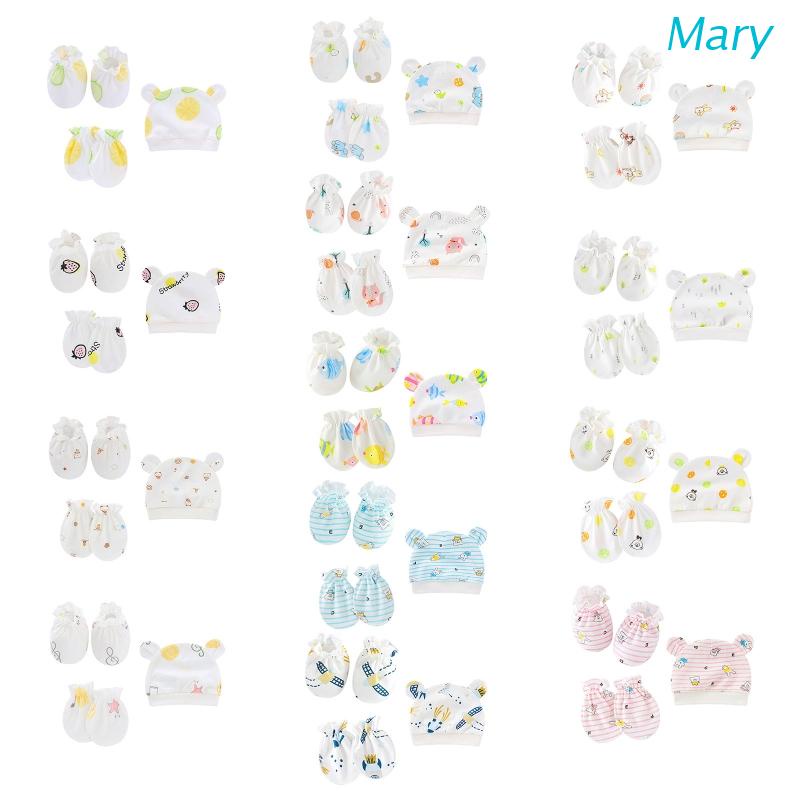 Bộ Găng Tay + Vớ Cotton Mềm Chống Trầy Xước Thoải Mái Cho Bé Sơ Sinh 0-3 Tháng Tuổi