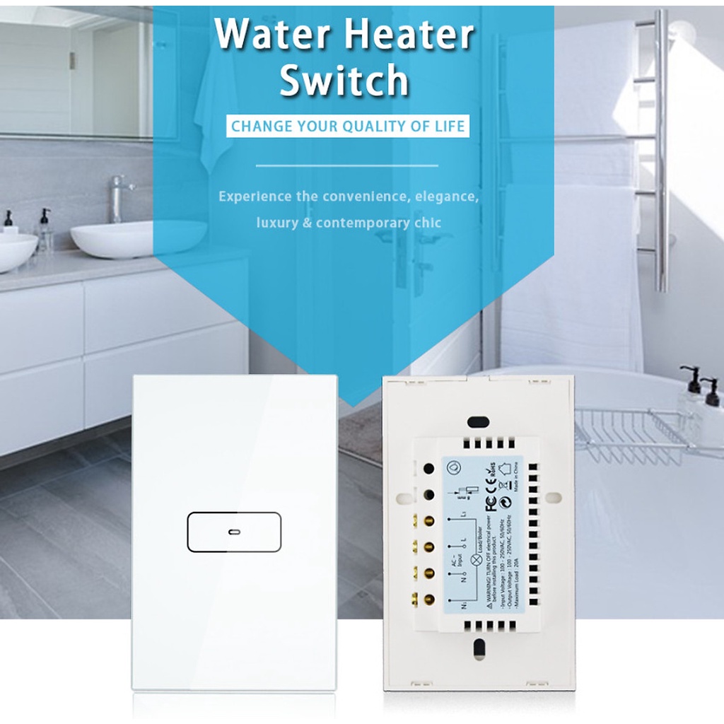 Công Tắc Thông Minh Wifi Công Suất Cao 20A Tuya SmartLife Bình Nóng Lạnh Hình Chữ Nhật Cao Cấp