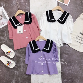 Áo sơmi croptop cổ pha đen