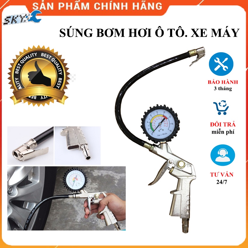 Đầu bơm xe, Dụng cụ bơm hơi, bơm lốp xe máy, xe ô tô - Đồng hồ bơm hơi