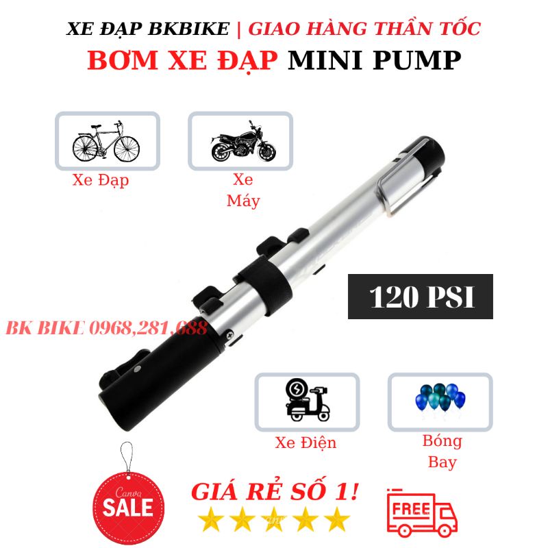 Bơm Xe Đạp Mini Pump - Nhỏ Gọn, Treo Xe Tiện lợi, Áp suất cao