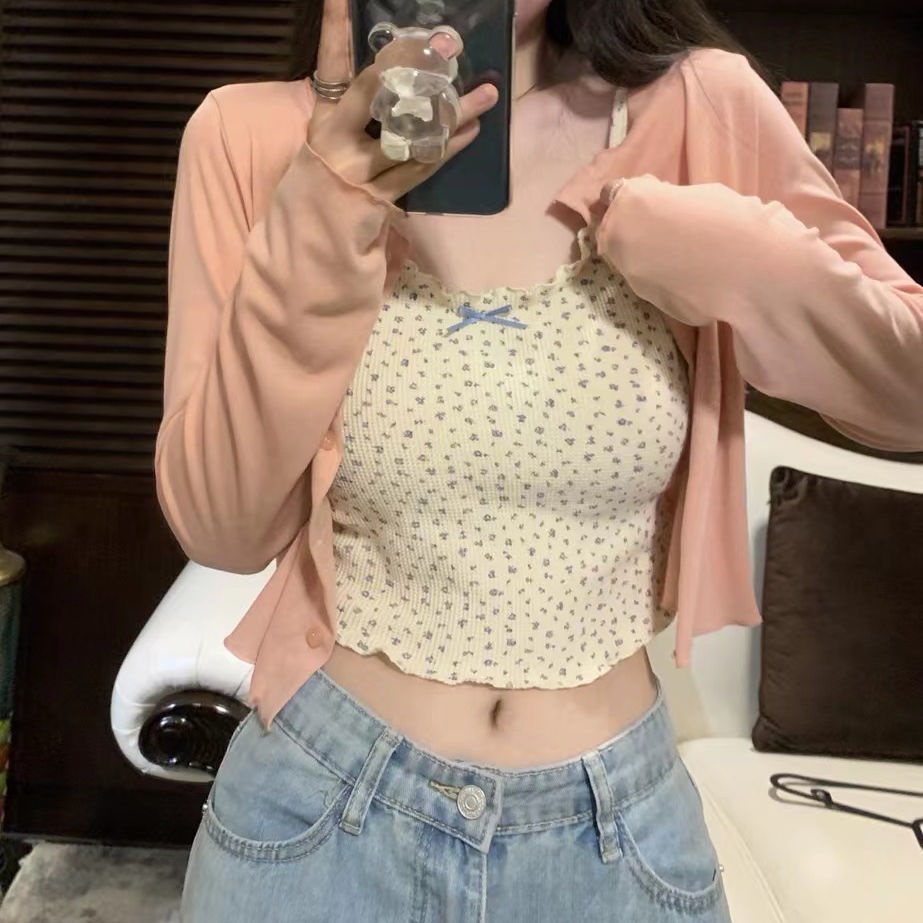 Áo Khoác Cardigan Ngắn Mỏng Màu Sắc Đơn Giản Chống Nắng Thời Trang Cho Nữ