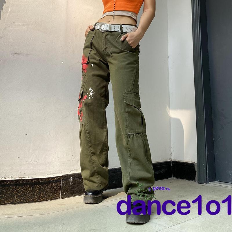 Quần dài lưng cao vừa phải có túi in họa tiết thời trang cho nữ