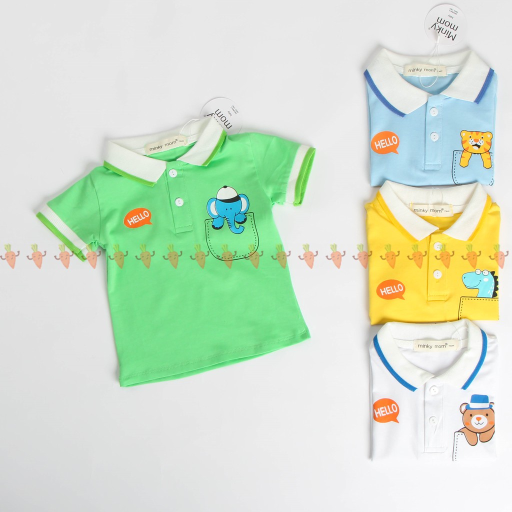 [SALE] Áo Cộc Tay Cổ Trụ Cotton 100% Minky Mom Họa Tiết Động Vật Dễ Thương Cho Bé, Áo Hè Ngắn Tay Trẻ Em MKMA2105