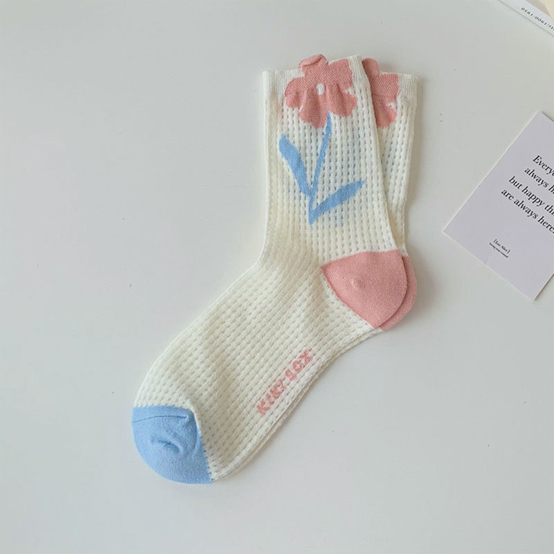 Xixi Tất Ống Lửng In Họa Tiết Hoa Tulip Phong Cách Hàn Quốc Cho Nữ