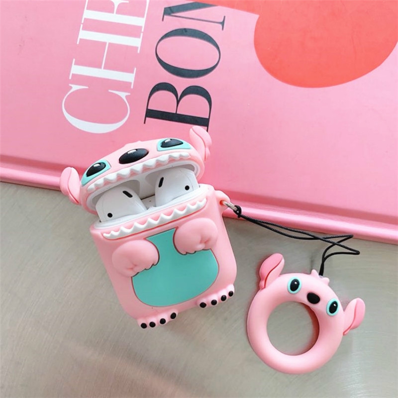 Vỏ silicon bảo vệ hộp sạc tai nghe Airpod kiểu dáng hoạt hình Stitch dễ thương