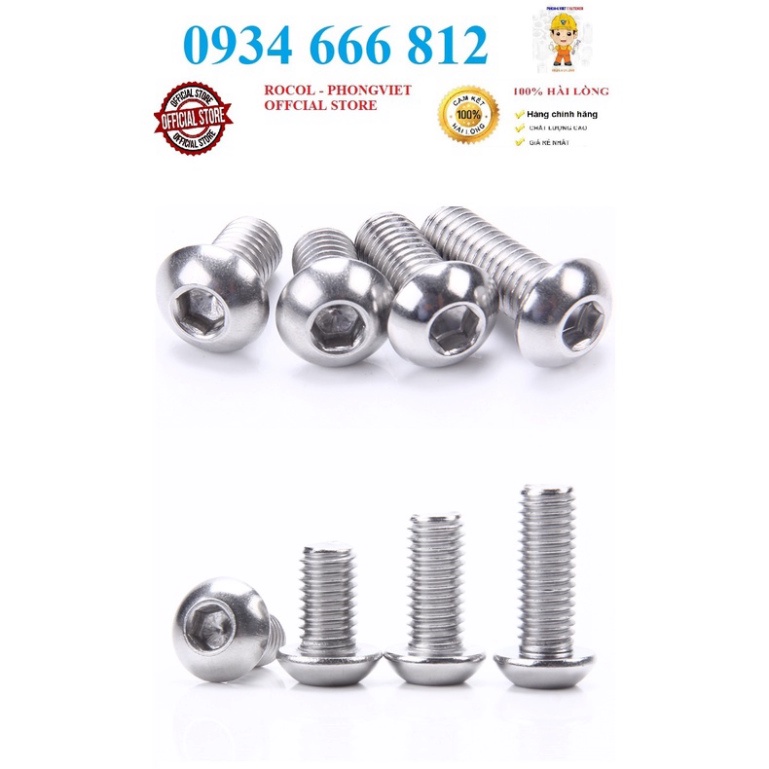 Set 10 cái M6 bulong lục giác chìm đầu cầu inox304 M6