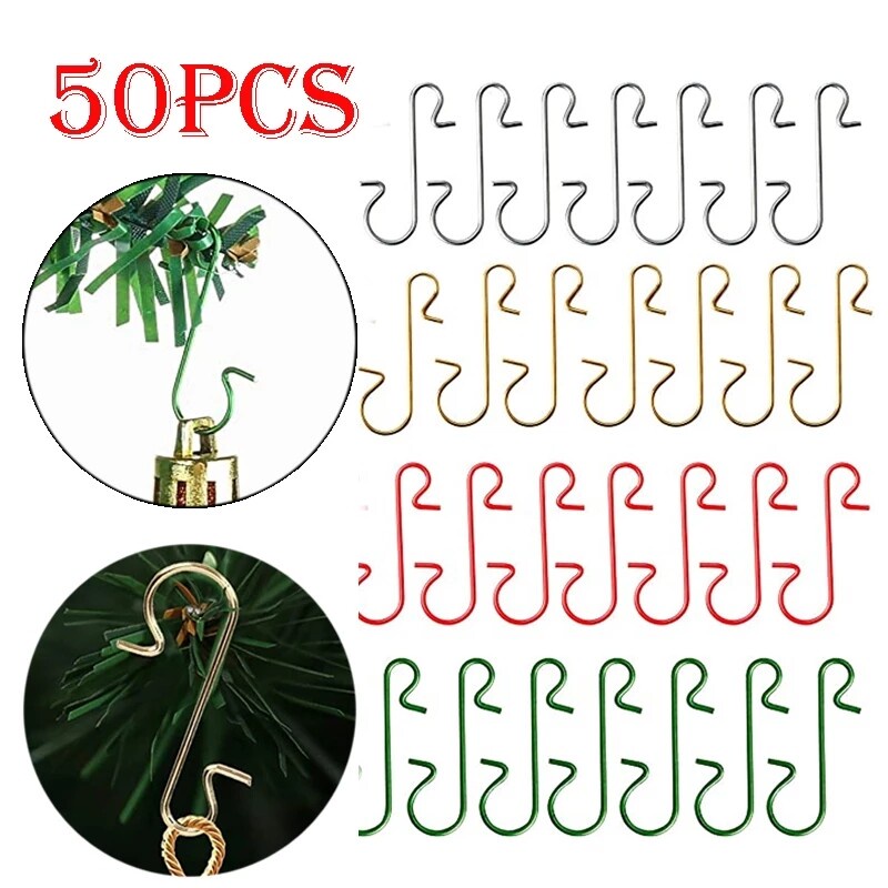 Set 50 móc treo cây thông noel hình chữ S bằng kim loại trang trí giáng sinh