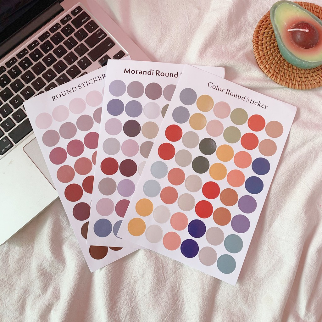 Sticker chấm tròn nhiều màu, sticker vintage trang trí sổ planner bullet journal