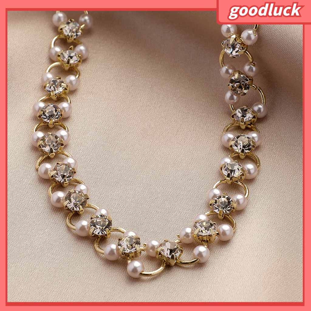 Fairystore| Bộ Trang Sức Vòng Tay/Vòng Cổ/Vòng Tay Đính Đá Zircon Ngọc Trai Giả Lấp Lánh Cho Nữ