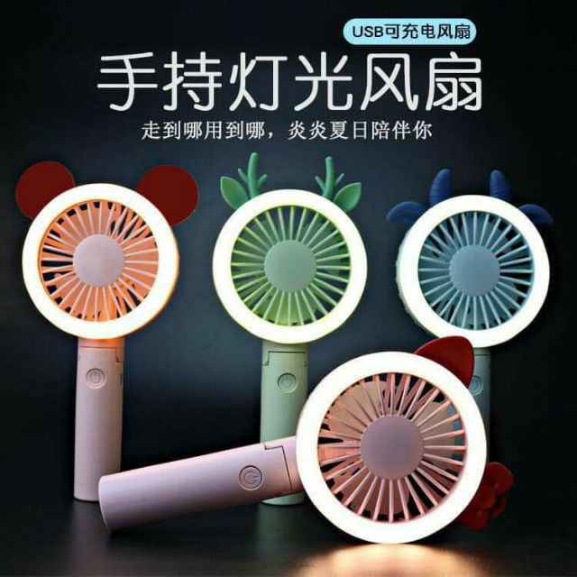 Quạt mini cầm tay tích điện có đèn led hình tai thỏ siêu hot.atam