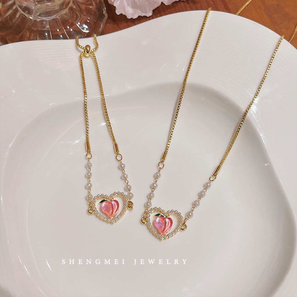 Vòng Cổ Choker Ngọc Trai Mặt Trái Tim Màu Hồng Thời Trang Cho Nữ